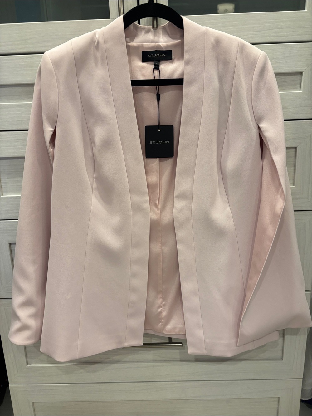 St. John Pale Blush Open-Front Blazer with cape sleeves
